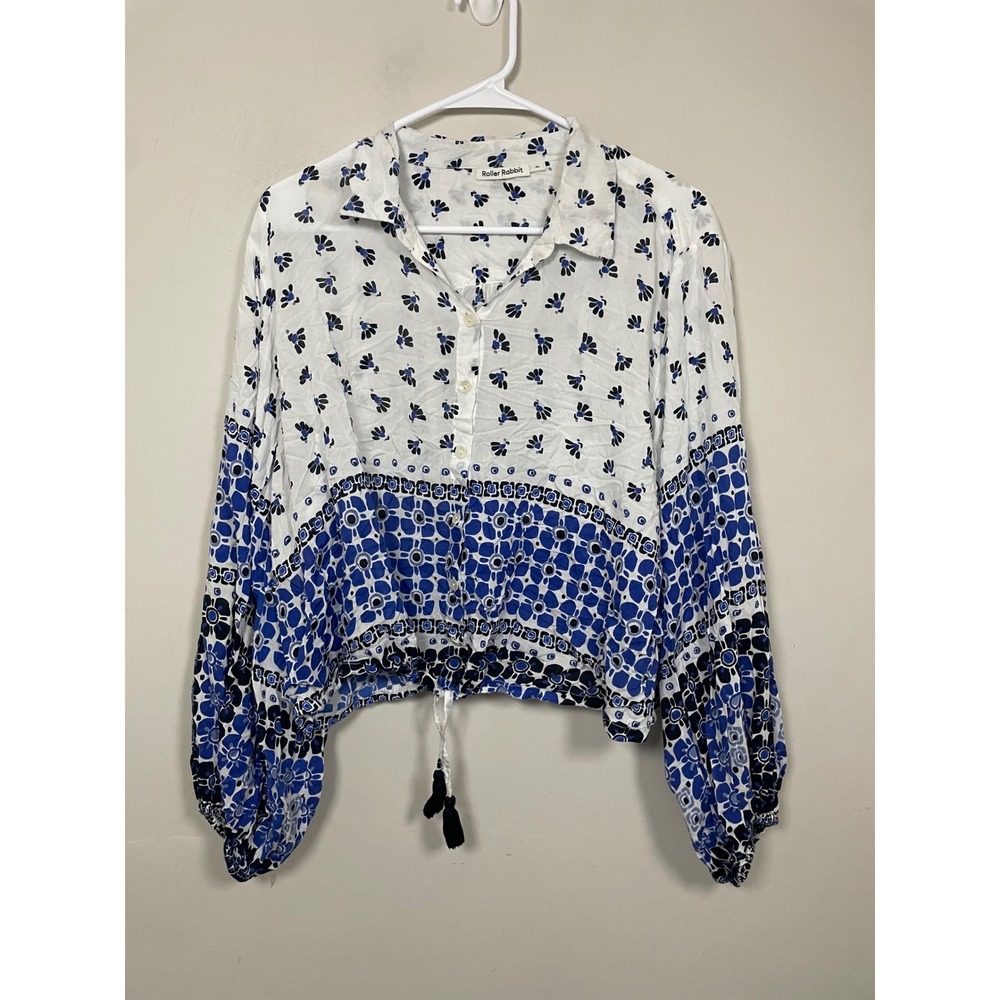 Roberta Roller Rabbit Caleb Printed Button‎ Front Drawstring Top Size XL